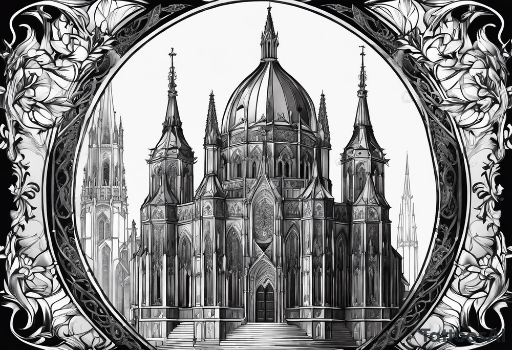 gothic cathedral with knight tattoo idea