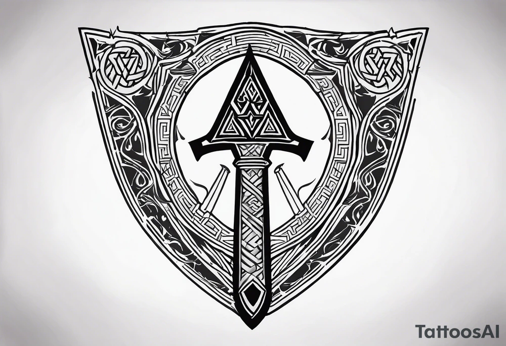 Valhalla sword shield axe Valknut tattoo idea
