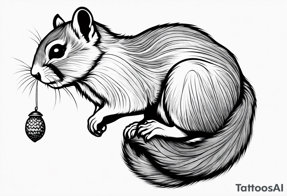 Flying squirrel carrying acorn in his hands tattoo idea