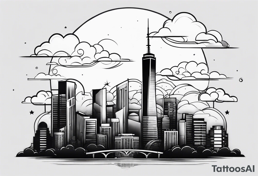 skyline tattoo with clouds tattoo idea