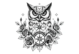 an owl,compass,roses,stars. tattoo idea
