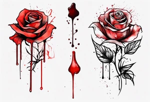 rose flower, one line, red blood dripping from the flower, tall, watercolor, with a t 
placed in the bottom half tattoo idea