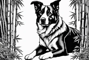 Black and White Dog in a bamboo grove tattoo idea