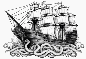 Realistic octopus breaking ship tattoo idea