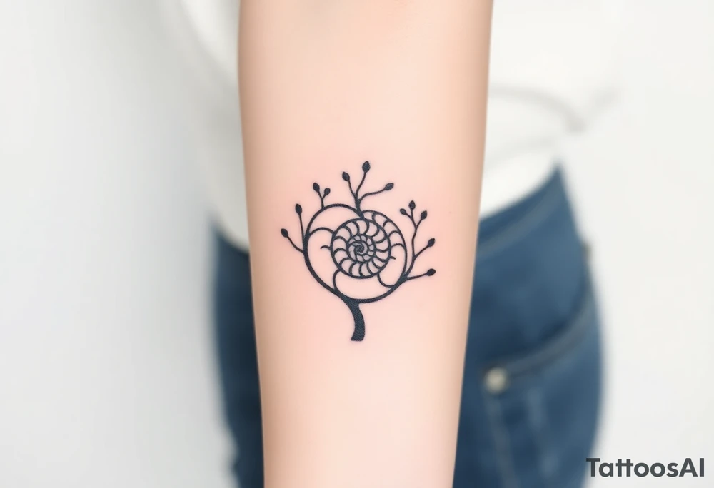 Fibonacci spiral shell inside of tree tattoo idea