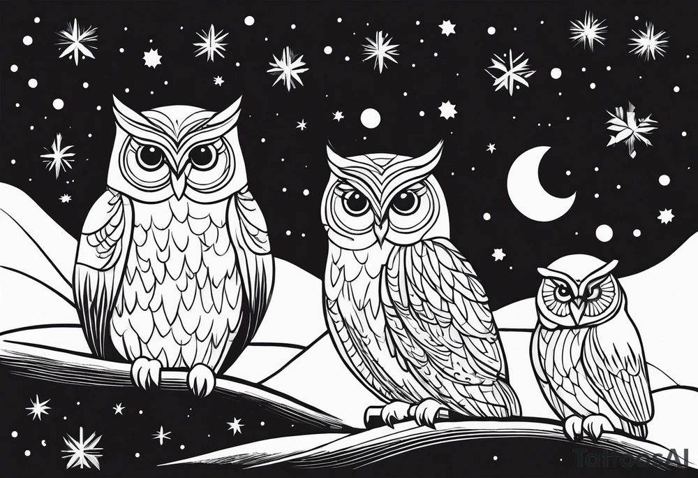 Winter night sky, owls tattoo idea