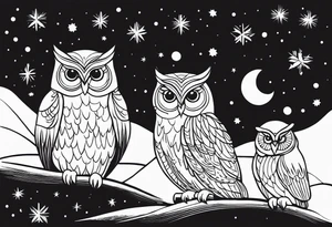 Winter night sky, owls tattoo idea