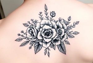 vintage bouquet of wild roses and meadow flowers with morning dew tattoo idea