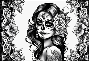 ghost, woman's face, day of the dead, zoomed out tattoo idea