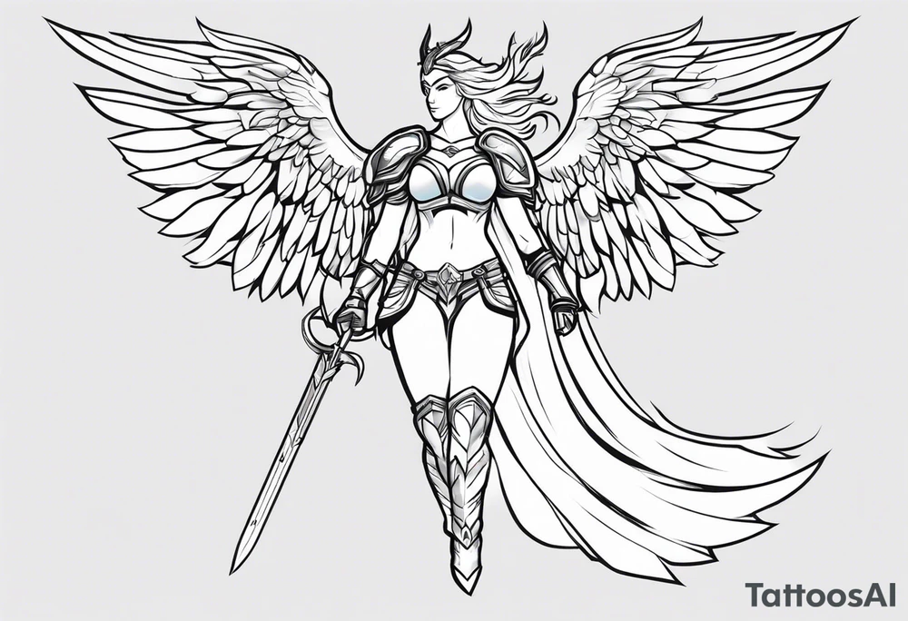 The full body of a Valkyrie with wings tattoo idea