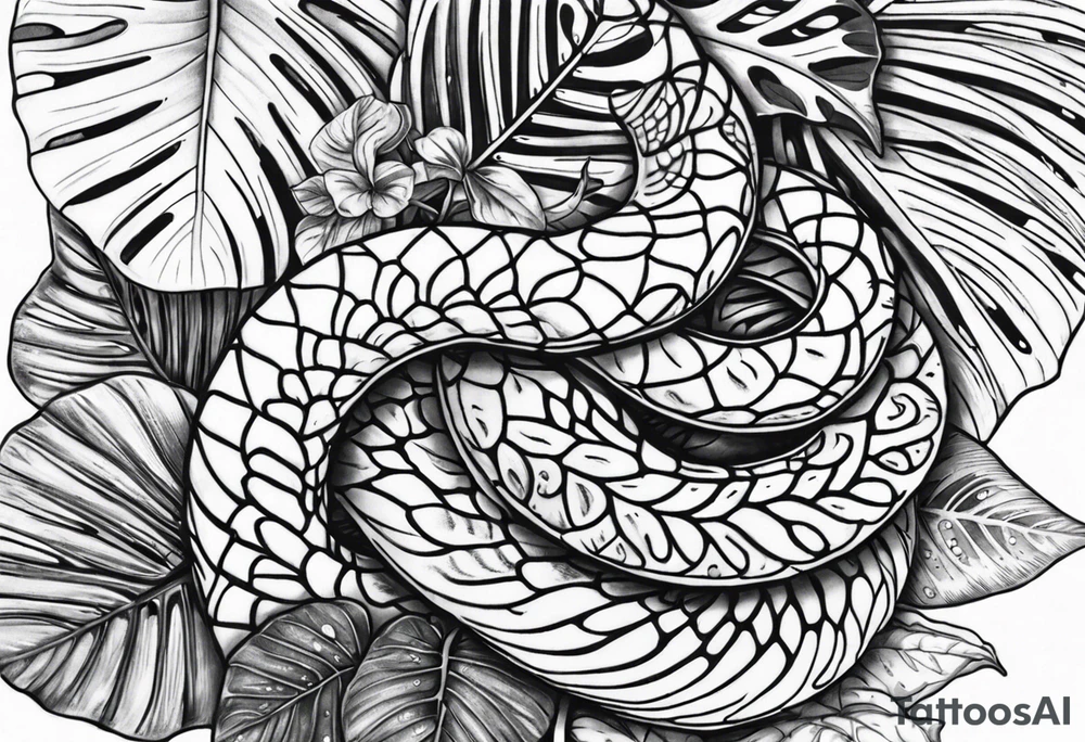 Monstera avec serpent dedans tattoo idea