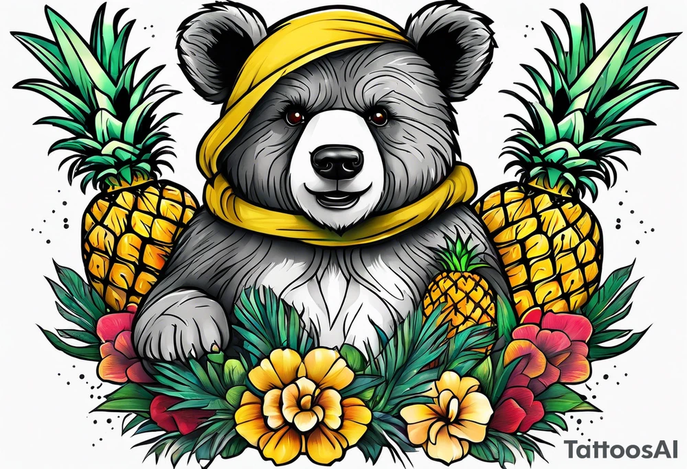Bear hugging pineapple tattoo idea