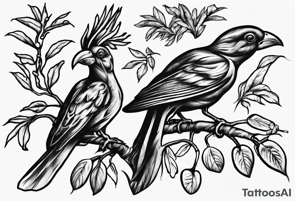 Doctor Bird. Ackee. Tree root. Family initials tattoo idea