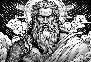 Zeus with a lightning bolt on clouds and hades in hell below tattoo idea