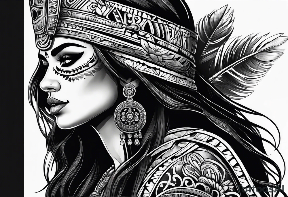 Aztec princess side profile day of the dead tattoo idea