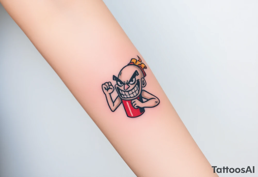 angry stick of dynamite with a mean face and muscles exploding tattoo idea