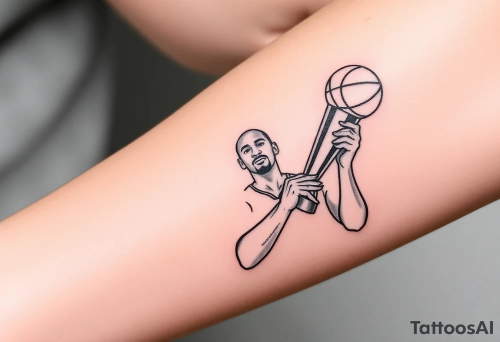 Kobe Bryant holding trophy outline stencil tattoo idea