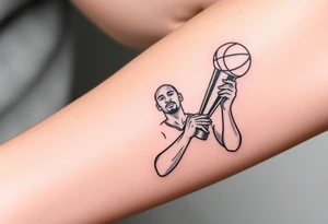 Kobe Bryant holding trophy outline stencil tattoo idea