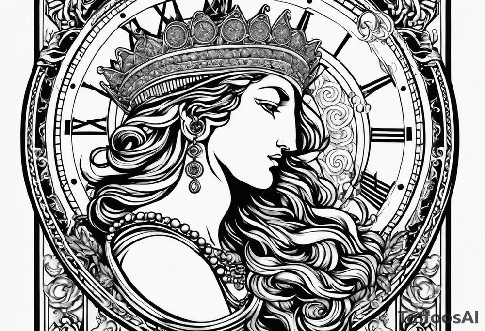 Greek god 2 heads, Aquarius, timeless clock, rosary tattoo idea