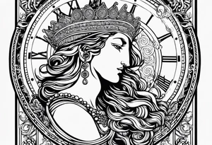 Greek god 2 heads, Aquarius, timeless clock, rosary tattoo idea