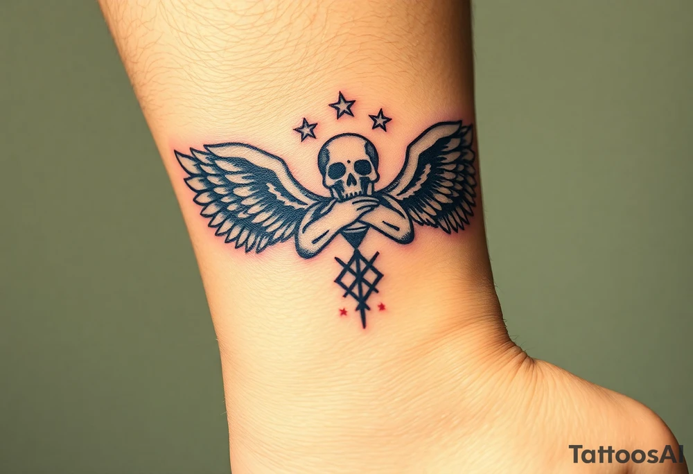 cast all your anxiety on him because he cares for you" with angels tattoo idea