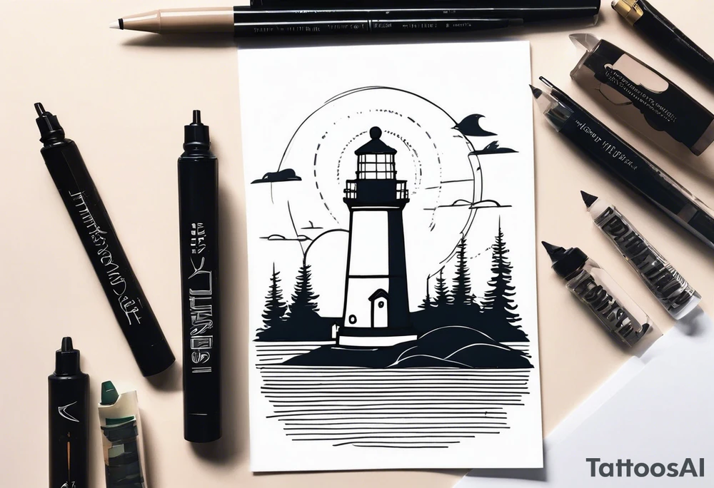 lighthouse night, fine line tattoo idea