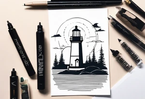 lighthouse night, fine line tattoo idea