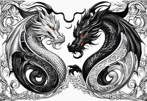 Ying yang dragons in a swirl fighting eachother , with full bodies tattoo idea