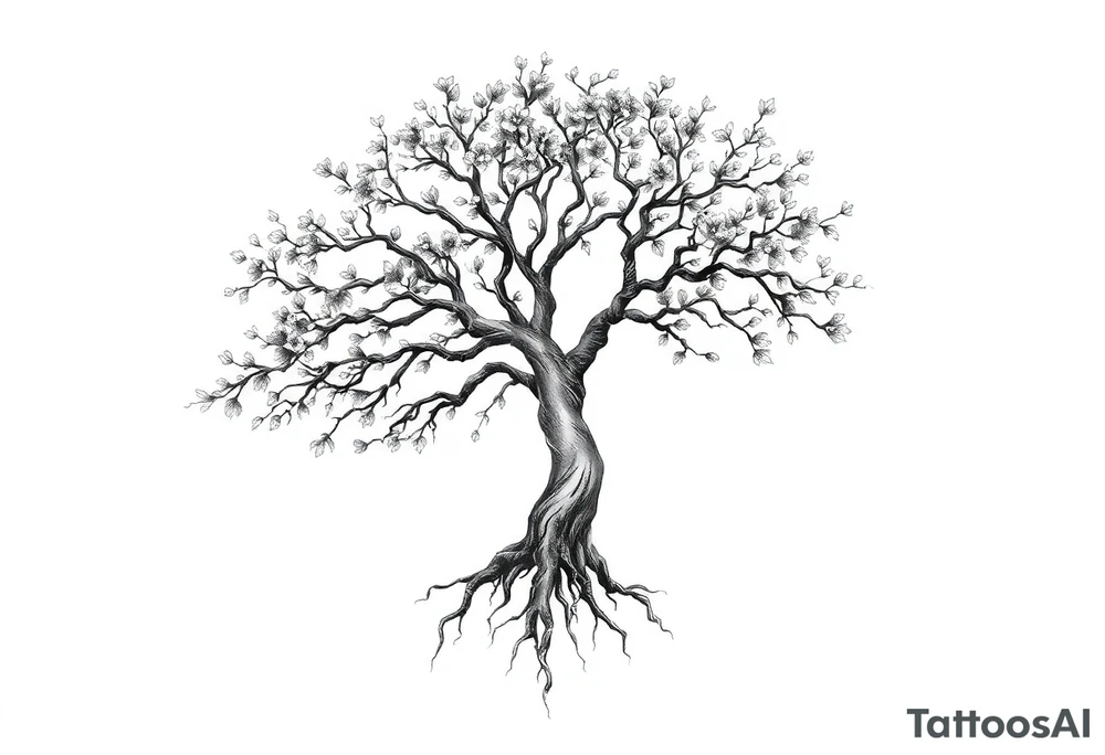 A tree with deep roots or blooming branches symbolizes personal growth tattoo idea