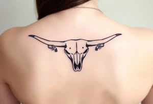 Longhorn skull with revolvers either side and Texas flag tattoo idea