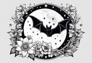 Fines flowers bat moon stars tattoo idea
