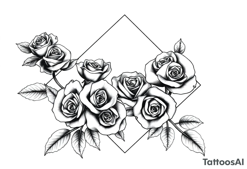 Small Roses filing up the inside of an elongated diamond shape tattoo idea
