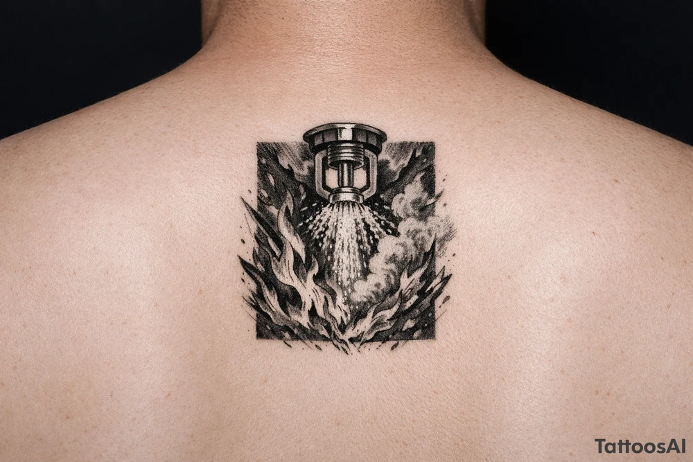 Fire Sprinkler putting out a fire on forearm tattoo idea