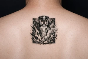 Fire Sprinkler putting out a fire on forearm tattoo idea