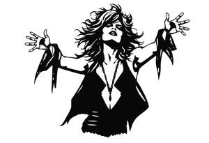 A silhouette stencil style drawing of Stevie nicks with her arms out as if she is spinning tattoo idea