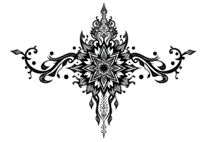 mystical dark and long ornament tattoo with shaman and witch style and ancient rhyme tattoo idea