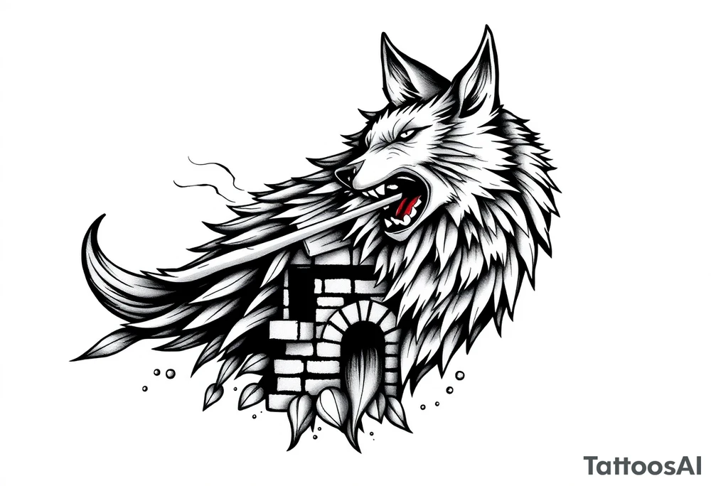 Big bad wolf  blowing a brick house down tattoo idea