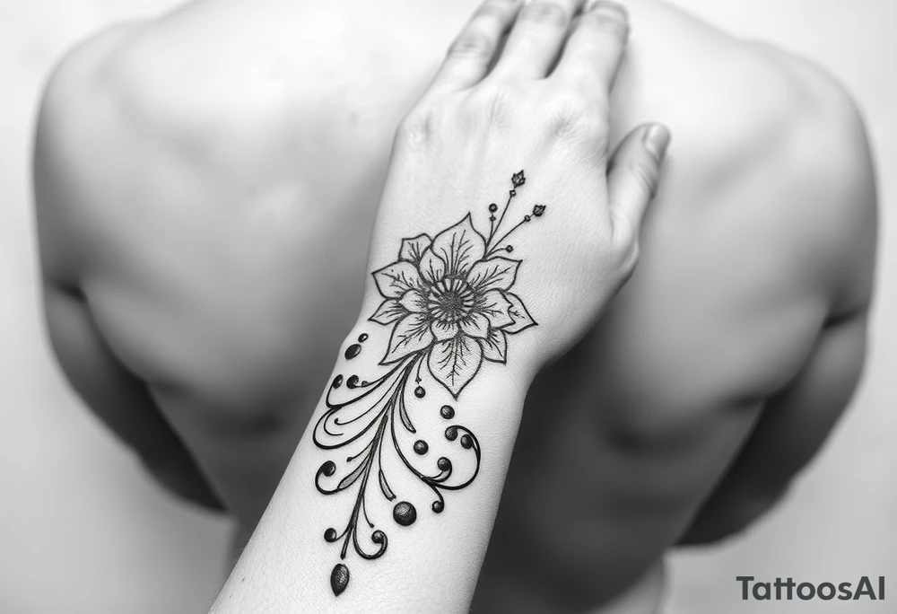 Henna tattoo on wrist with sparkle flower tattoo idea
