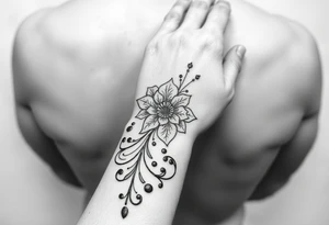 Henna tattoo on wrist with sparkle flower tattoo idea