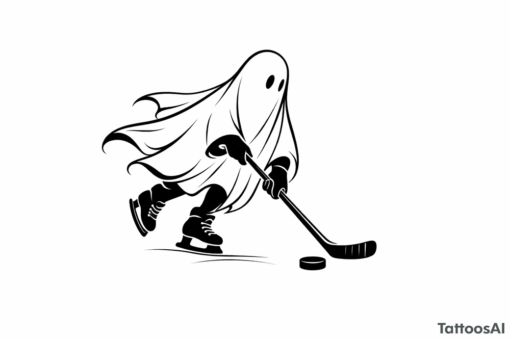 Minimalist silhouette of a ghost playing hockey tattoo idea