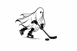 Minimalist silhouette of a ghost playing hockey tattoo idea