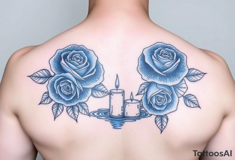 Blue roses, water, candles tattoo idea