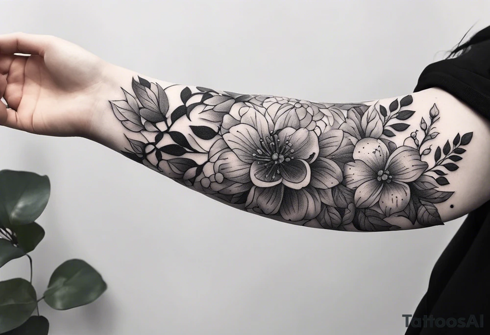 Anime robot covered in flowery vines, forearm tattoo tattoo idea