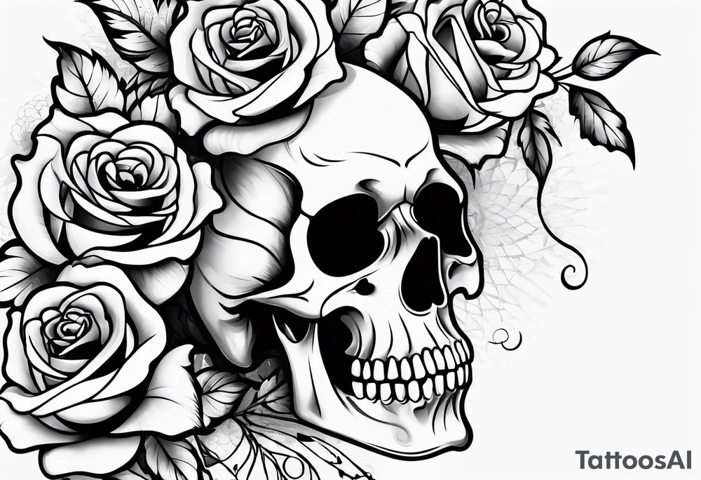 skull and roses tattoo idea