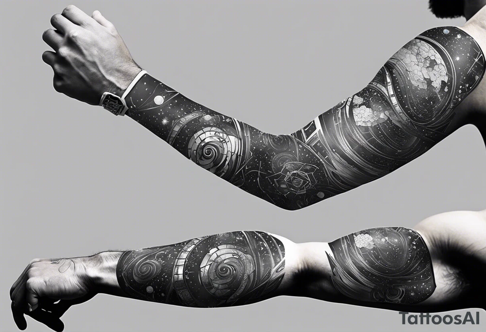 space themed arm sleeve. I want a feeling of being above it all. I like man on the move imagery inspired by kid cudi tattoo idea