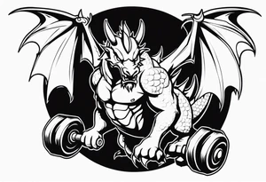 Dragon biting a dumbbell tattoo idea