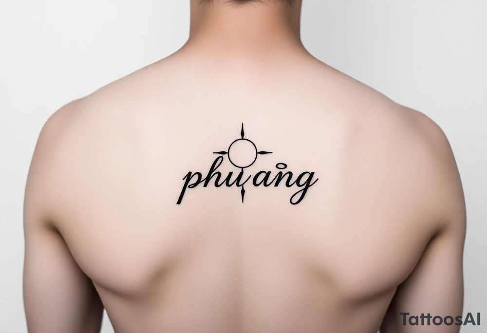 Word "phuong" written with sun inner arm tattoo idea