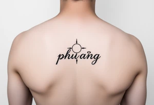 Word "phuong" written with sun inner arm tattoo idea