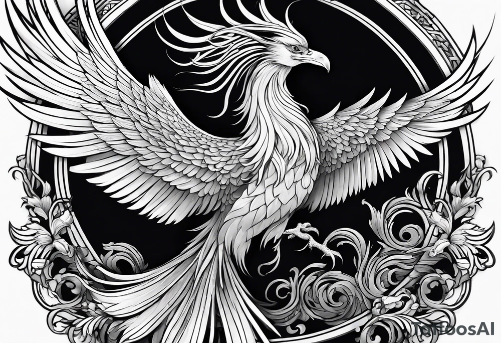 asian elegant long feathered phoenix
with a long neck, with wings closed tattoo idea