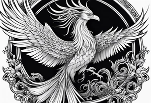 asian elegant long feathered phoenix
with a long neck, with wings closed tattoo idea